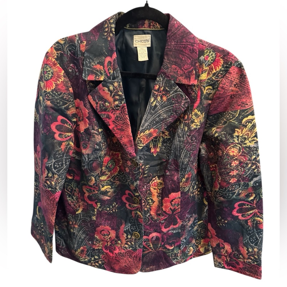 Chico's Women's Vibrant Floral Blazer - Red and Black Chico’s size 2